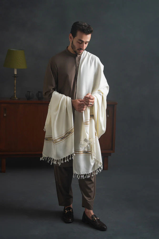 Brandy Wear Speical Men's Winter Pashmina Woolen Shawl - (Cream) - JS-02